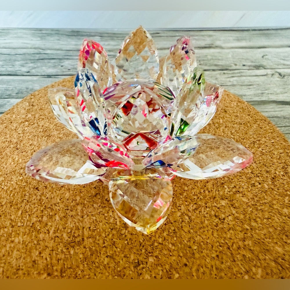 Multi-Color Crystal Lotus Flower Feng Shui Figurine – Glass Lotus Sun Catcher - Picture 3 of 5